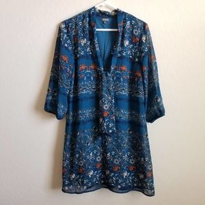 Lily Rose Teal and Rust 3/4 sleeve Dress L